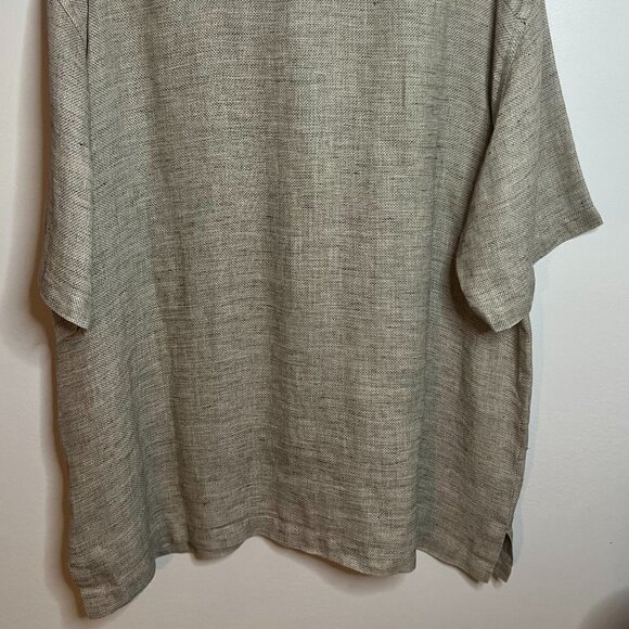 Saks Fifth Avenue Men's XL Thick Linen Beige Short Sleeve Button Up shirt - Picture 3 of 5